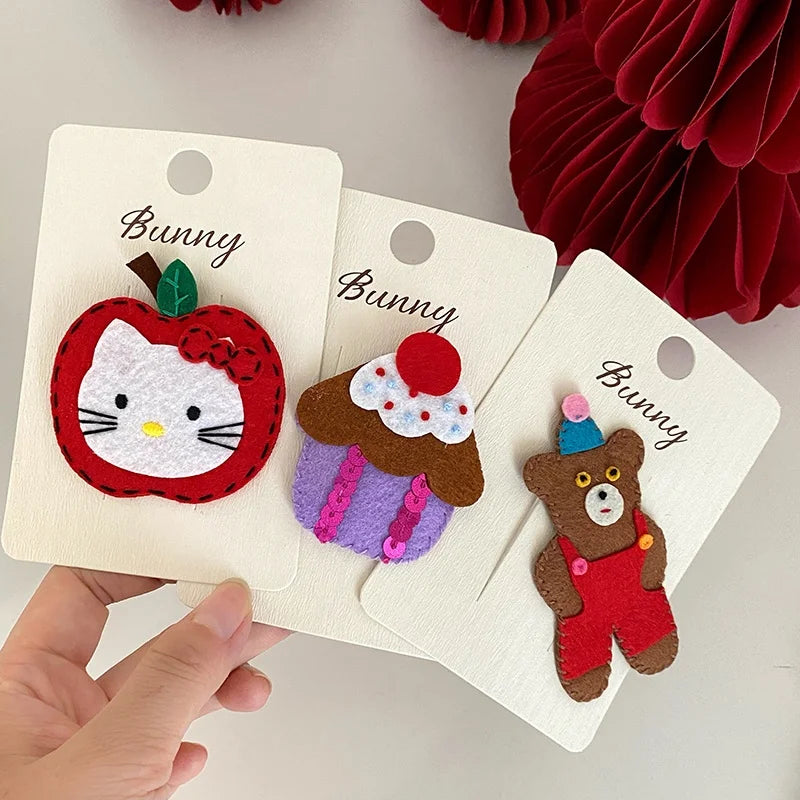 Sweet Cute Kitty Cat Apple Fruit Bear Hair Clips for Baby Girls Ice Cream Snap Clips for Kids Children Hair Accessories Animals
