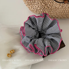 Fashion Plaid Flower Scrunchies for Girls Fabric High Elastic Quality Hair Ties for Women Ladies Durable Hair Accessories Summer