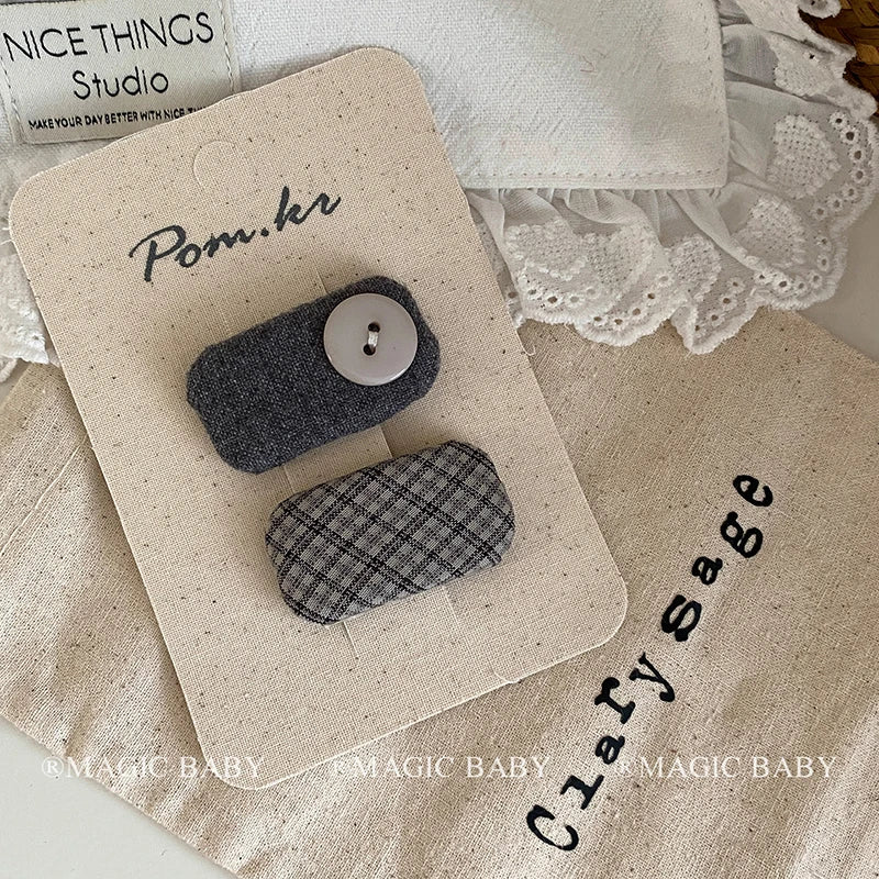 Fashion Bowknot Plaid Stripe Button Hair Clips for Baby Girls Cute Trendy Snap Clips for Kids Children Hair Accessories in Stock
