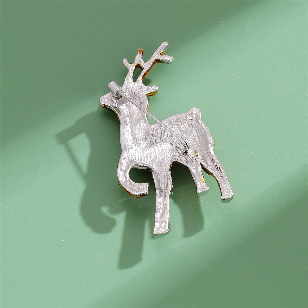 Fashion Lustrous Glitter Sparkle Rhinestone Animal Deer Brooches for Girls Sweet Elegant Pins Jewelry for Women Ladies Accessory