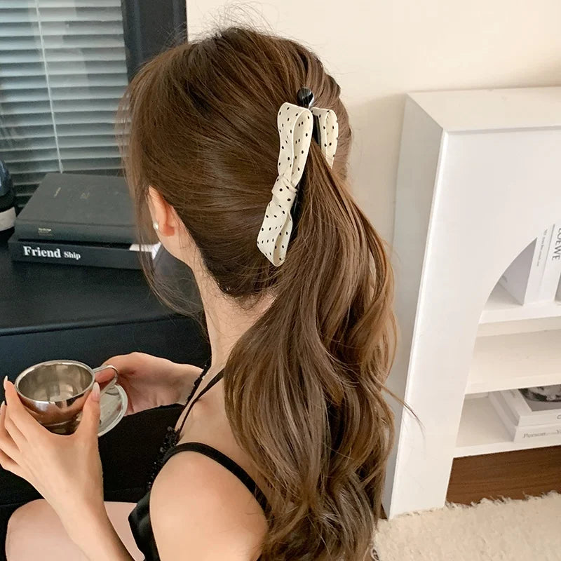 Fashion Polka Dot Bowknot Elegant Hair Clips for Girls Sweet Chic Banana Clips for Women Ladies Hair Accessories in Stock