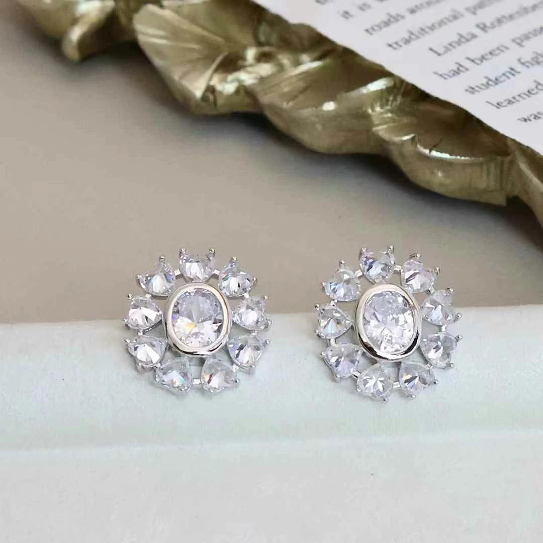 Fashion Luxury Rhinestone Flower Stud Earrings for Girls Sweet Elegant Graceful Jewelry for Women Ladies Accessories Wholesale