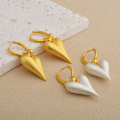 Women's Elegant Heart Drop Earrings Gold Siliver Brushed Love Shaped Earrings Fashionable Jewelry Accessories for Gift Wholesale