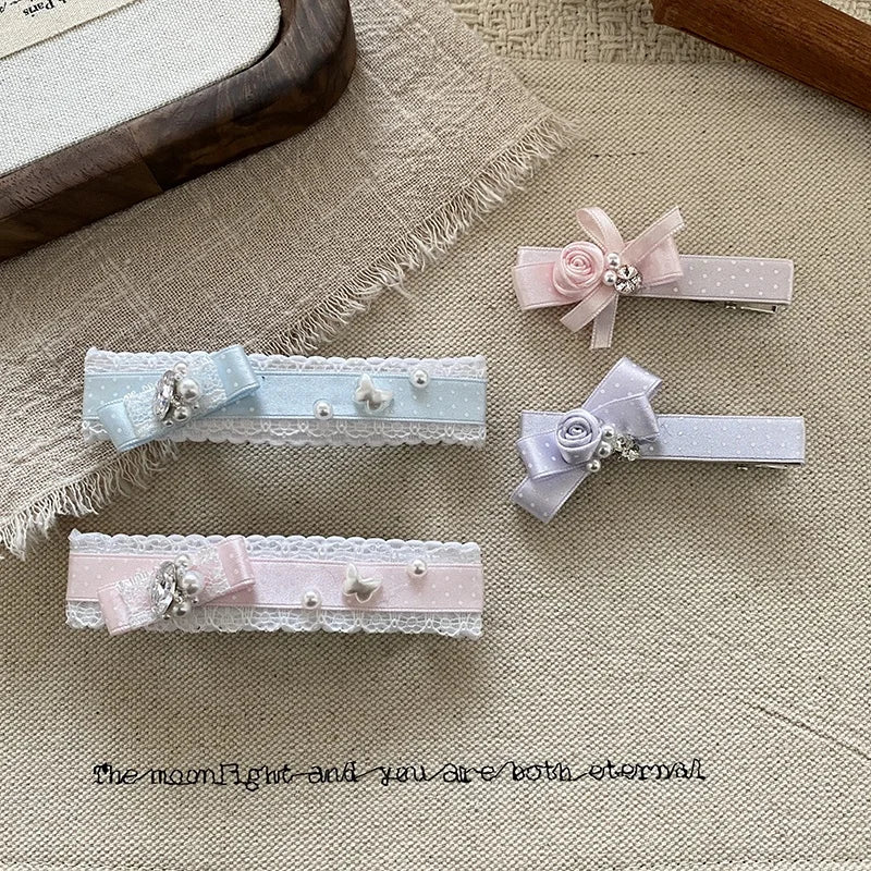 Lace Pearl Bow Flower Hairpin Small Size Hair Clips for Women Girls Spring Princess Sweet Barrette Hair Accessories Wholesale
