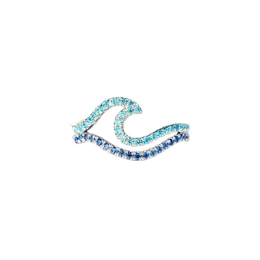 Best Selling Double-layer Wavy Gradient Blue Rings Shining Simple Fashion Style Trending Now Rings Women Accessories Wholesale