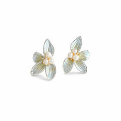 Fashion Flower Copper 18K Gold Plated S925 Silver Stud Earrings for Girls Freshwater Pearl Jewelry for Women Ladies Wholesale