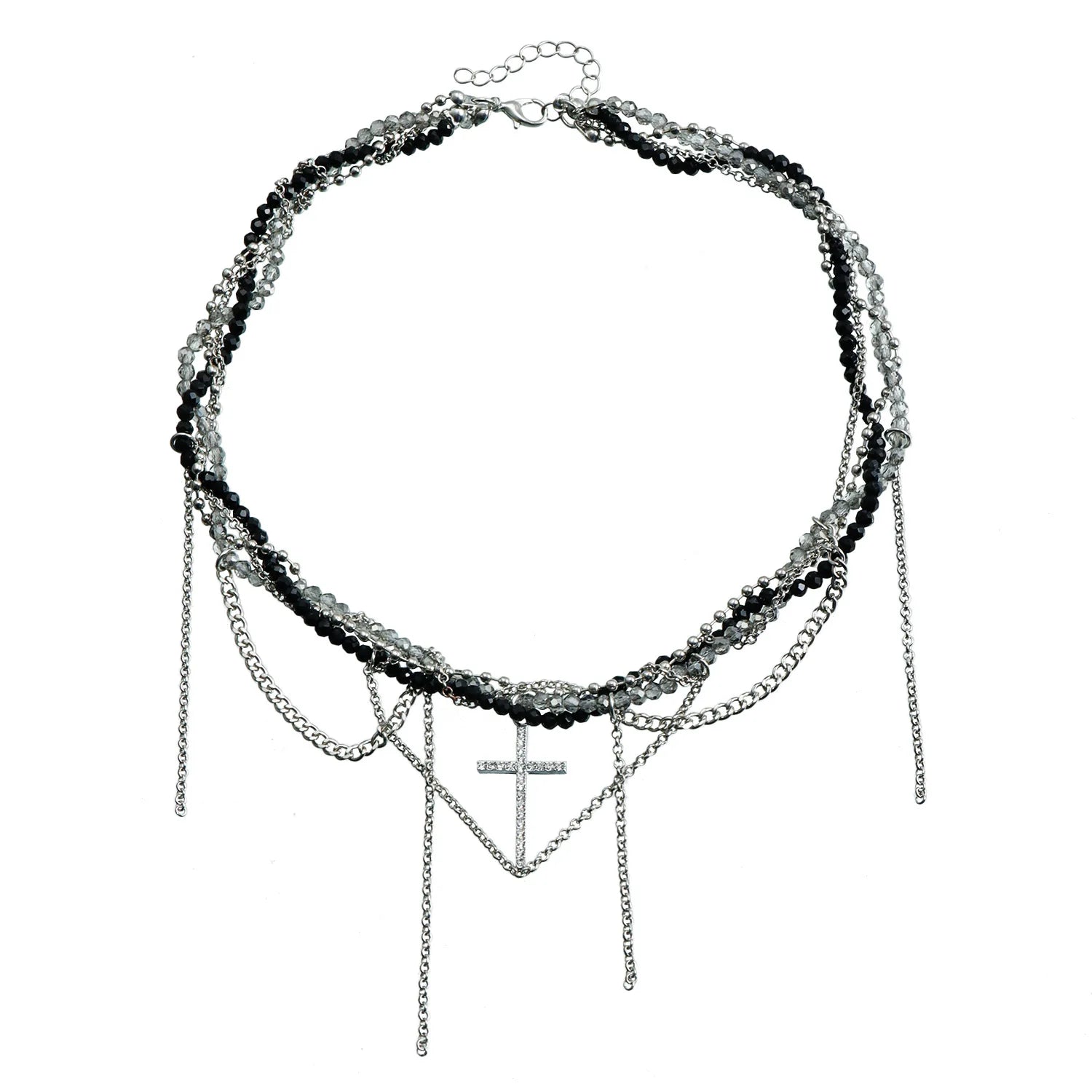 Fashion Trendy Sweet Beaded Cross Necklaces for Girls Glamorous Art Deco Simple Link Jewellry for Women Ladies Accessories