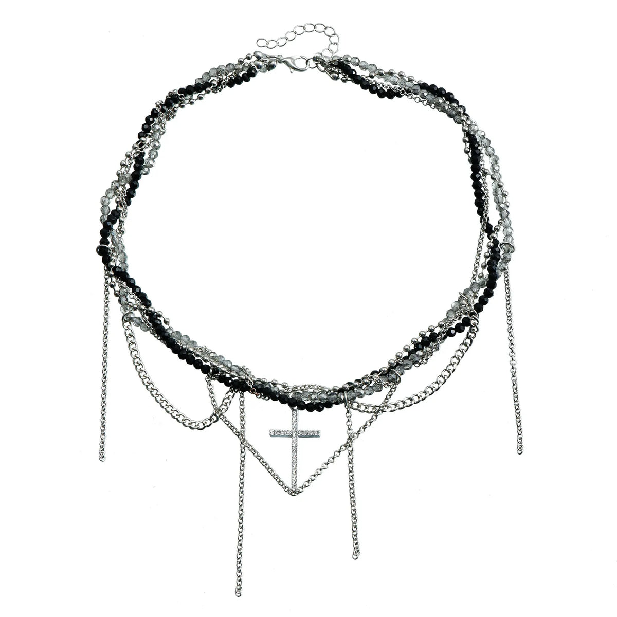 Fashion Trendy Sweet Beaded Cross Necklaces for Girls Glamorous Art Deco Simple Link Jewellry for Women Ladies Accessories