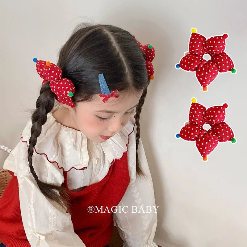 Fashion Cute Sweet Classic Star Polka Dot Scrunchies for Baby Girls Elegant Kawaii Hair Clips for Kids Children Hair Accessories