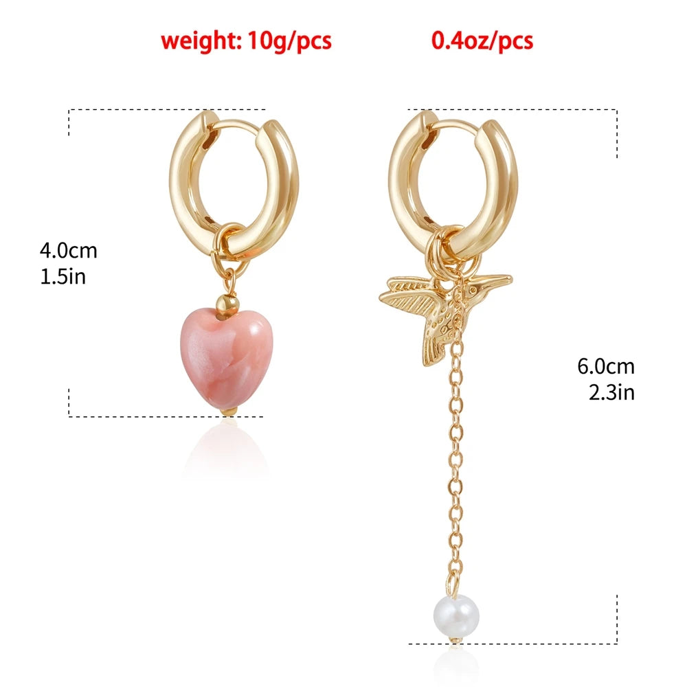 Fashion Simple Pink Heart Bird Elegant Drop Earrings for Girls Cute Sweet Trendy Jewellry for Women Ladies Accessories Wholesale