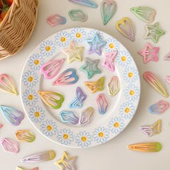 Colorful Candy Color Cute Hair Clips for Girls Kids Sweet Heart Star Shaped Butterfly Snap Clips for Women Hair Accessories