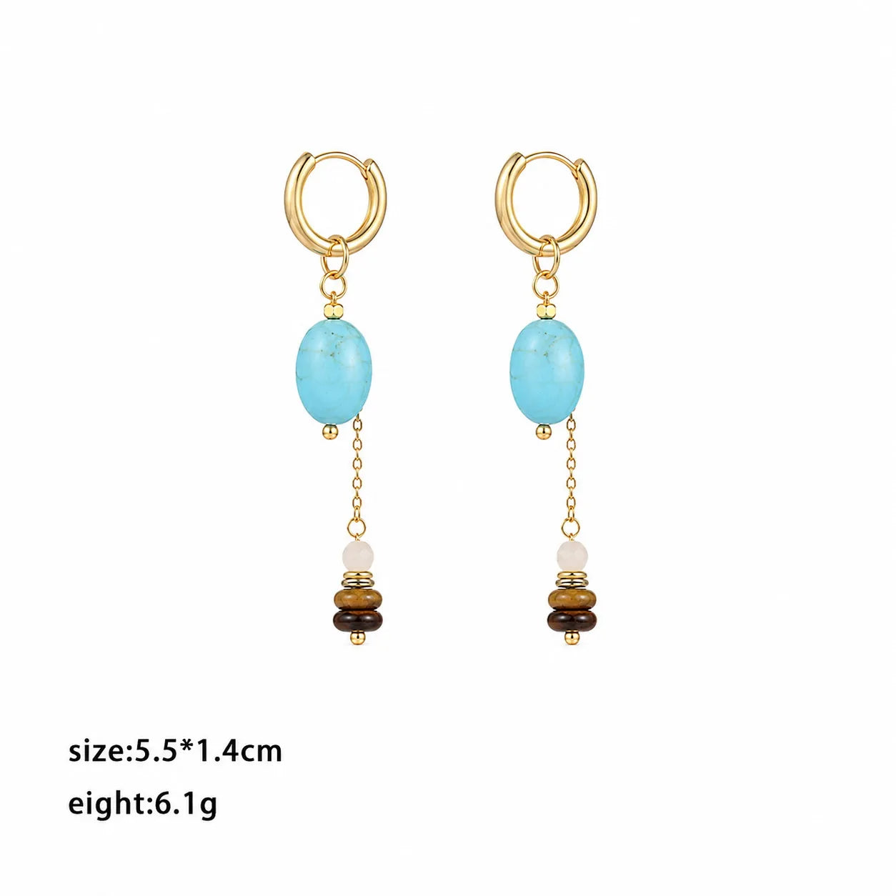 Fashion Blue Turquoise Tiger Eye Stone Drop Earrings for Girls 18K Gold Plated Jewelry for Women Ladies Wholesale Natural Stone