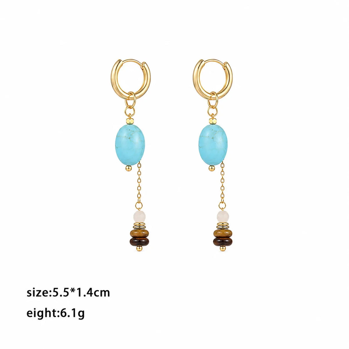 Fashion Blue Turquoise Tiger Eye Stone Drop Earrings for Girls 18K Gold Plated Jewelry for Women Ladies Wholesale Natural Stone