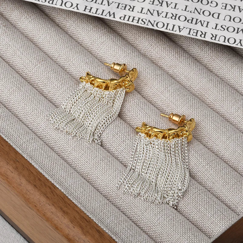 European and American Fashion Earrings Metal Geometric Chain Tassel Earrings Contrast Color Designer Personality Earrings Women