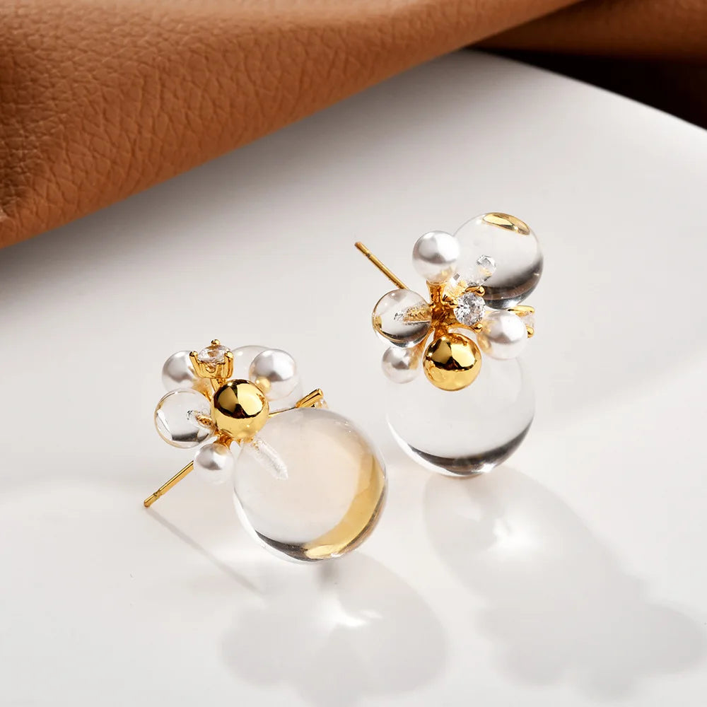 Korean-style Elegant Transparent Crystal Round Stud Earrings with Zirconium Inlaid Unique Trendy Fashionable Ear Jewelry Bulk