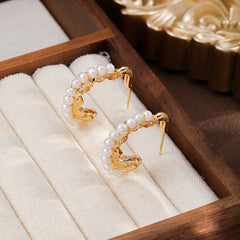 Fashion Copper 18K Gold Plated S925 Silver Hoop Earrings for Girls Freshwater Pearl for Women Ladies Wholesale China Factory