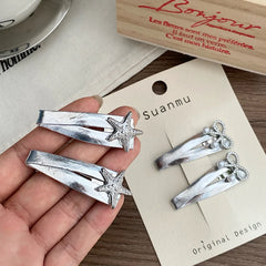 Simple Fashion Solid Color Silver Hair Clips for Baby Girls Bowknot Star Snap Clips for Kids Children Hair Accessories in Stock