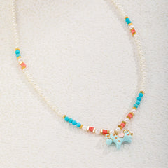 Women Blue Horse Imitation Pearl Natural Pearl 18k Gold-plated Drip Glaze Hand-Painted Necklace Fashion Cute in Stock Jewelry