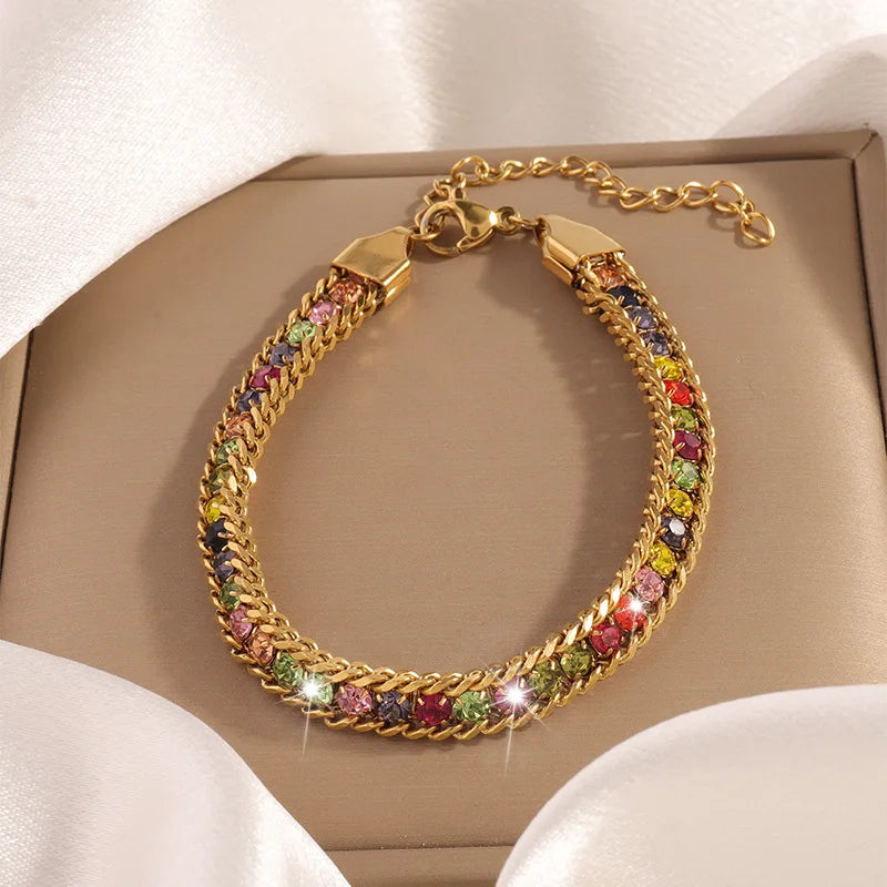 Fashion Elegant Glitter Chain Bracelet Stainless Steel Vintage Classic Retro Trendy Jewelry for Women Accessories Wholesale