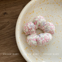 Kids Blue White Flower Print Small Scrunchies Ponytail Holder High Elastic Fashion Hair Ties Accessories for Children Daily Use