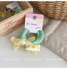 Kids Color Blocked Bowknot Small Scrunchies Sweet Fashion High Elastic in Stock Hair Ties Accessories for Children Girls Daily