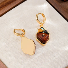 Fashion Wood Freshwater Pearl Crushed Shell Copper 18K Gold Plated Drop Earrings for Girls Trendy Jewelry for Women Wholesale