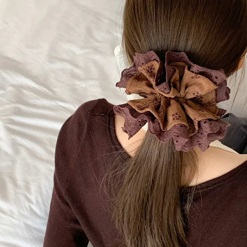 Girls Autumn Winter Solid Color Thick Thin Hair Scrunchies Chic Vintage Elegant Ponytail Holder in Stock Hair Ties Accessory