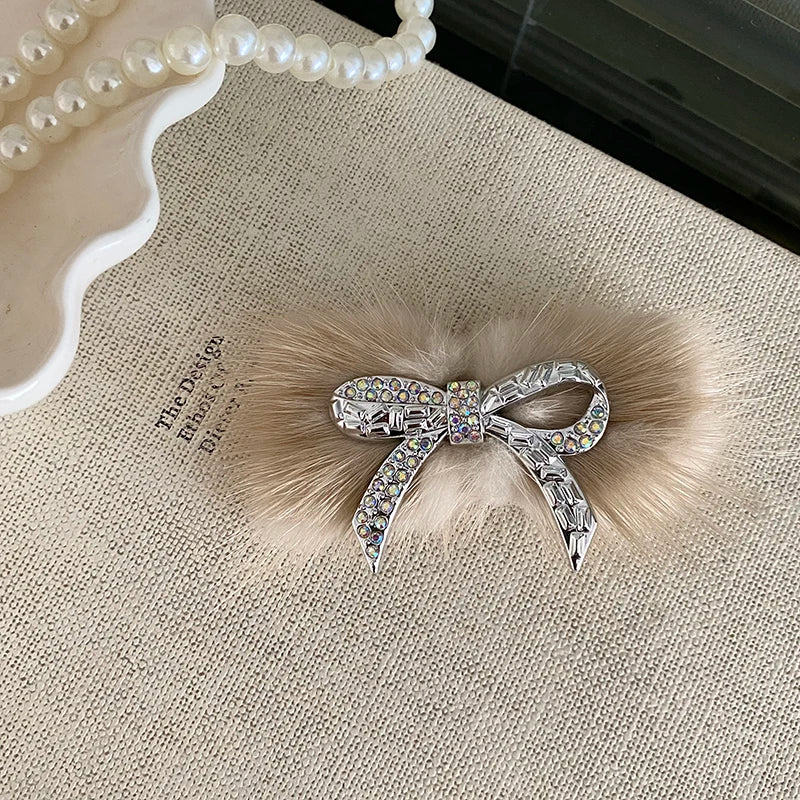 Fashion Fur Glitter Bowknot Luxury Hair Clips for Girls Elegant Sweet Cute Snap Clips for Women Ladies Hair Accessories Chic