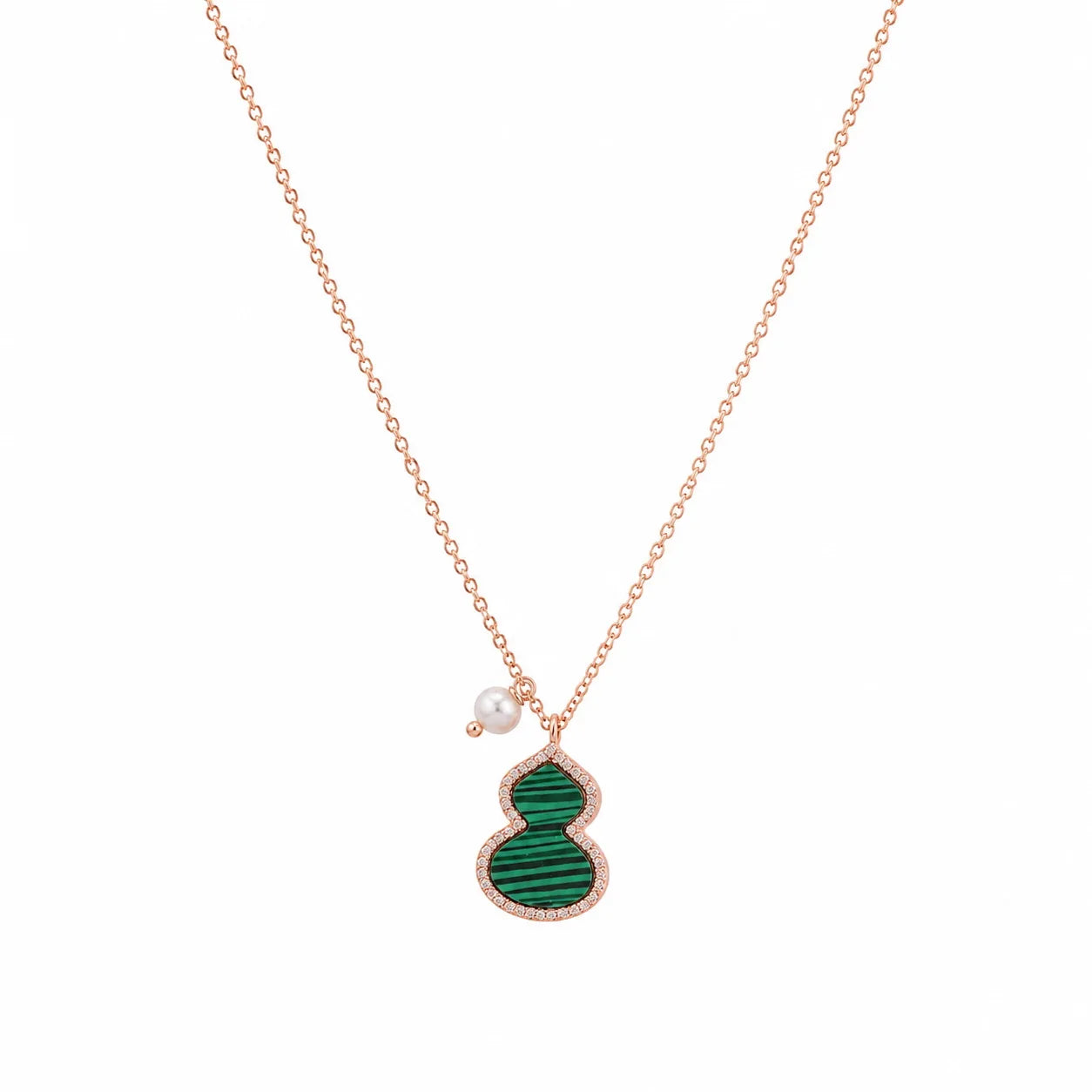 Female Freshwater Pearl 18k Gold-plated Red Agate Green Malachite Necklace Gourd Shape Fashion in Stock Jewelry for Women Causal