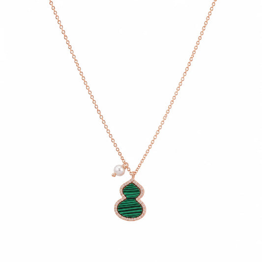 Female Freshwater Pearl 18k Gold-plated Red Agate Green Malachite Necklace Gourd Shape Fashion in Stock Jewelry for Women Causal