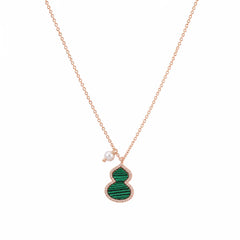 Female Freshwater Pearl 18k Gold-plated Red Agate Green Malachite Necklace Gourd Shape Fashion in Stock Jewelry for Women Causal