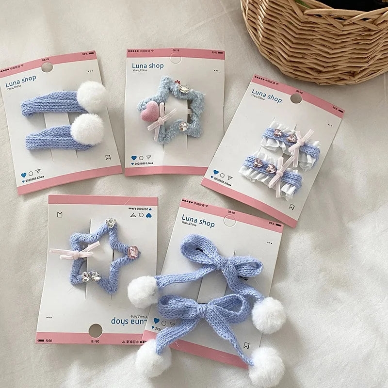 Fashion Blue Solid Color Bowknot Hair Clips for Baby Girls Elegant Sweet Alligators for Kids Children Hair Accessories in Stock