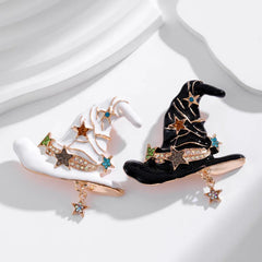 Fashion Trendy Sweet Witch Stylish Hat Brooches for Girls Gothic Halloween Pins Jewelry for Women Ladies Accessories Wholesale