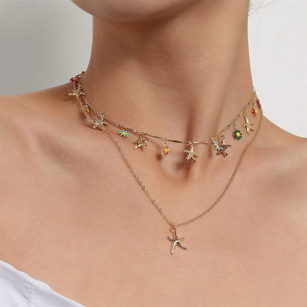 Fashion Flower Sea Layered Wearing Necklaces for Girls Sweet Cute Elegant Jewelry for Women Lady Accessories Wholesale Supplier