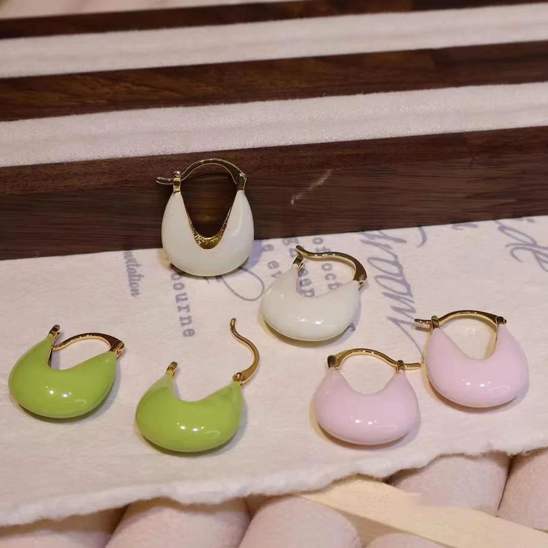 Fashion Simple Minimalistic Solid Color Trendy Hoop Earrings for Girls Cute Retro Vintage Jewelry for Women Ladies Accessories