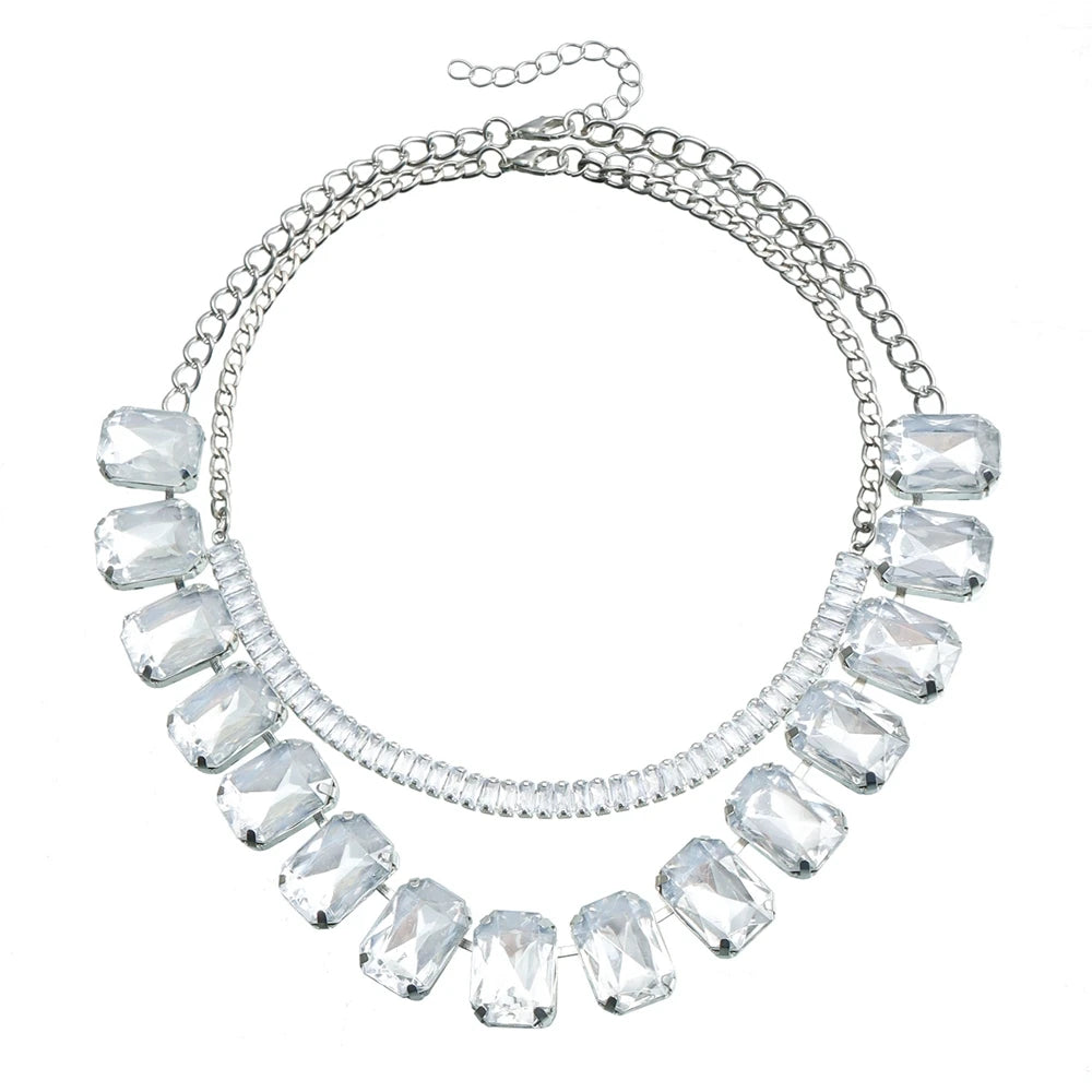 Fashion Glitter Rhinestone Necklaces for Girls Layered Wearing Elegant Glamorous Jewelry Sets Suits for Women Ladies Accessories