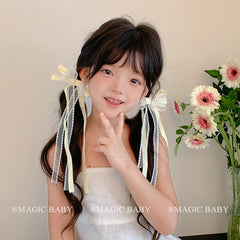 Girls Bowknot Ribbon Solid Color Tulle Small Alligator Clips Simple Sweet Fashion Wholesale in Stock Hairpins Accessory for Kids