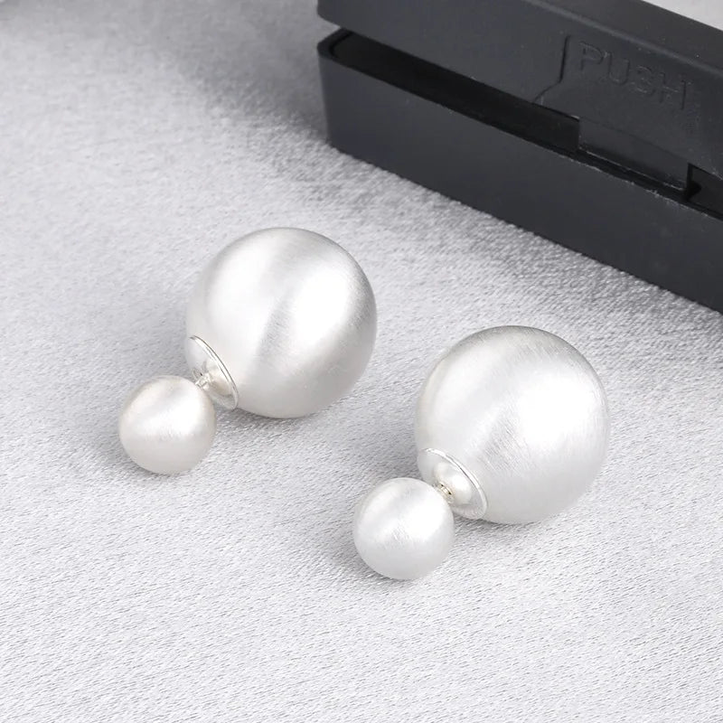 Metal Brushed Double Ball Stud Earrings Women Fashion High-end Personalized Earrings European and American Ear Accessories Bulk