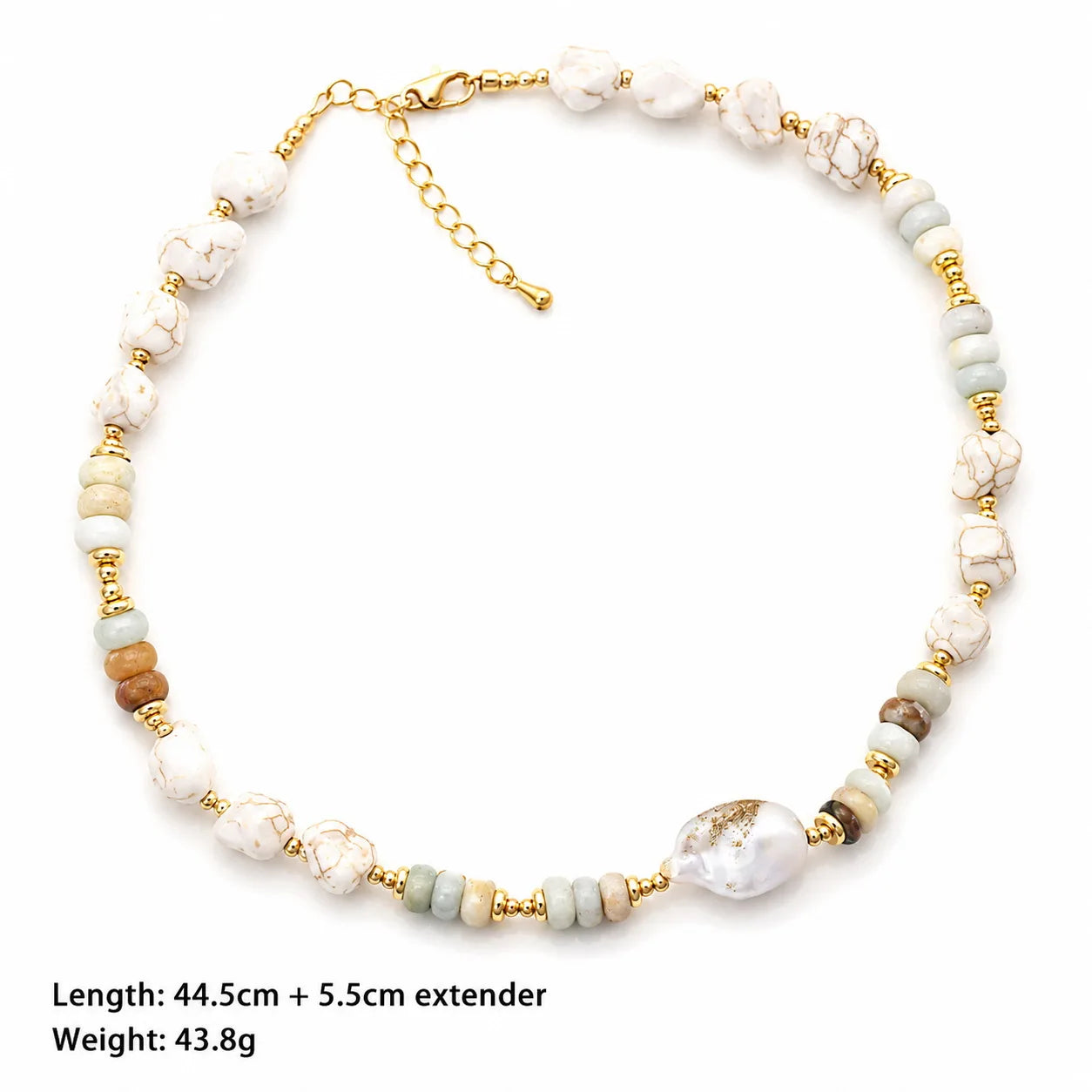 Fashion Baroque Pearl White Howlite Chips Natural Stone Copper Beads Necklaces for Girls Jewelry Jewelry for Women Ladies