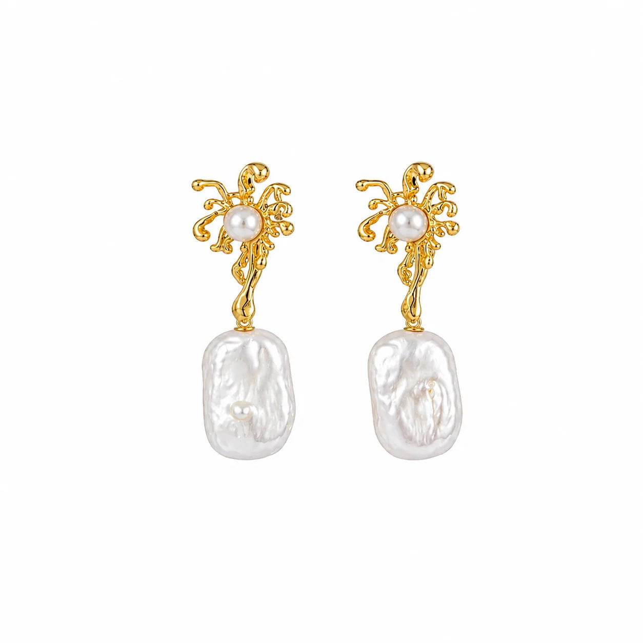 Fashion Baroque Freshwater Pearl Copper 18k Gold Drop Earrings for Girls Vintage Elegant Jewelry for Women Ladies Wholesale