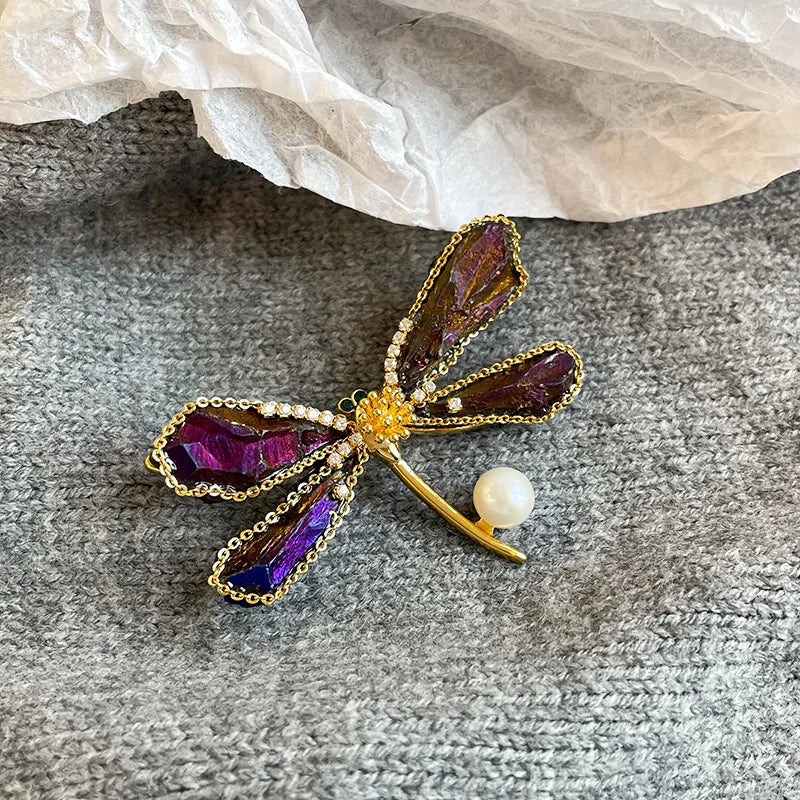 Fashion Copper 18K Gold Abalone Shell Crystal Pearl Zircon Brooches for Girls Sparkle Jewelry for Women Ladies Wholesale Bulk