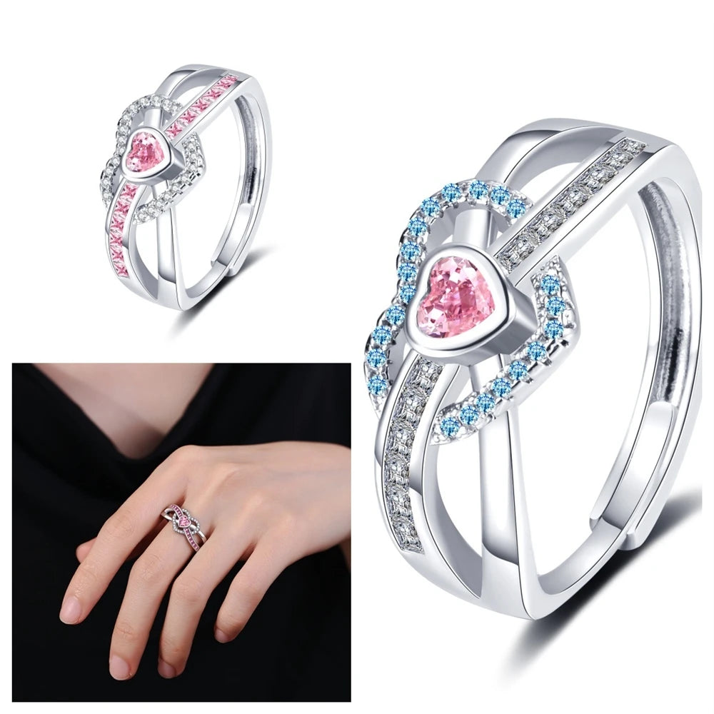 Heart Pink Zircon Rings for Women Adjustable Romantic Love Promise Ring Fashion High-end Jewelry Gift Accessories Wholesale