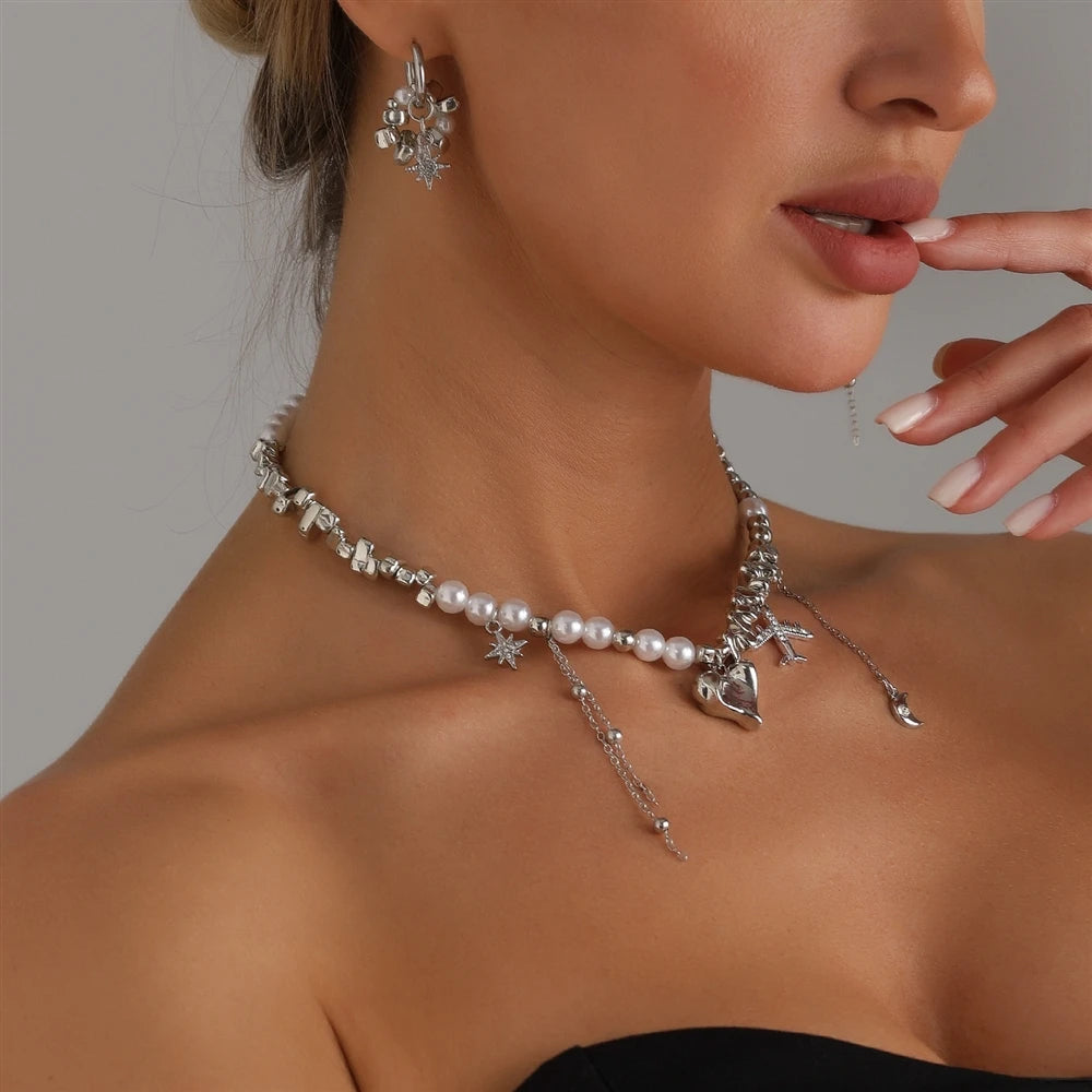 Fashion Beads Heart Airplane Sweet Necklaces for Girls Trendy Stylish Tassel Jewellry for Women Ladies Accessories Wholesale