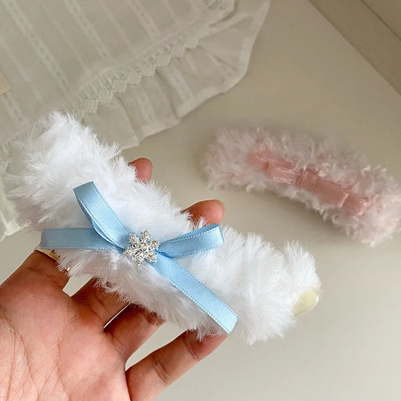 Fashion Fluffy Cute Sweet Bowknot Hair Clips for Girls Elegant Graceful Banana Clips for Women Ladies Hair Accessories Female