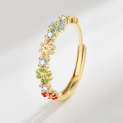 Korean-style Slightly Inlaid Zircon Flower Rings Sweet and Cute Five-color Daisy Resin Ring for Girls Women Jewelry Accessories
