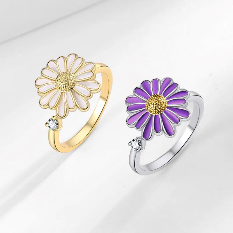 Fashion Rotatable Daisy Flower Rings Women's Opening Adjustable Stress-relief Elegant Cute Rings Accessories Wholesale Hot Sales