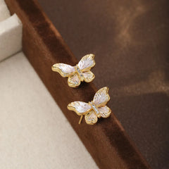 Fashion Butterfly S925 Silver Drip Glaze Glitter Stud Earrings for Girls Sweet Trendy Jewelry for Women Ladies Wholesale Bulk