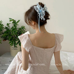 Sweet Cute Lace Bowknot Ribbon Hair Claw Clips for Girls Elegant Princess Style Clutches for Women Ladies Hair Accessories