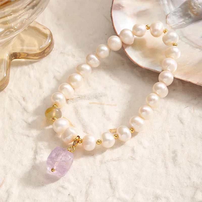 Fashion Freshwater Pearl Natural Stone S925 Bracelets for Girls Copper 18K Gold Jewelry for Women Ladies Wholesale Bulk Low MOQ