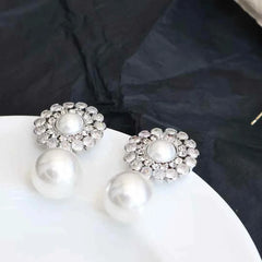 Women Hot Sale New Design Imitation Pearl Rhinestone Medium Drop Earring Glitter Trendy Charms Bulk Jewelry Accessory for Daily